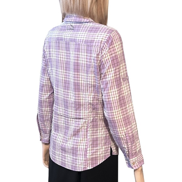 LL Bean Utility Shirt Top Blouse Nylon Fishing Hunting Hiking Lavender Plaid - Picture 9 of 15